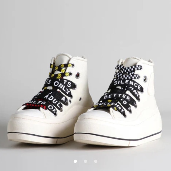 R13 Kurt Double Grommet High-Top White Sneakers Size 38